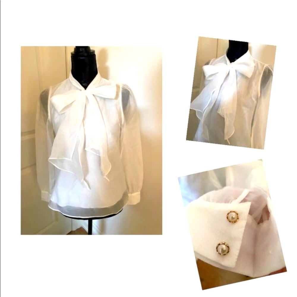 White Secretary Low Bow Blouse